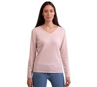 -MERE.CH 100% mere women's sweater, V-neck 2-ply sweater, Powder Pink, S