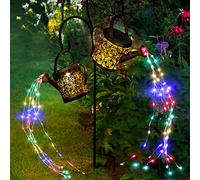Merear Solar Watering Can Lights Outdoor with 8 Multi-Color Changing Modes, IP65 Waterproof Landscape Light Garden Decor, One Pole Two Lights Outside Decorations for Lawn, Backyard, Patio, Chrismas