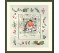 Merejka K-224 The Christmas Robin Cross Stitch Kit, Cotton, Multi-Colour, 26 x 27,5 cm