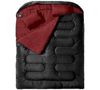 MEREZA Double Sleeping Bag for Adults Mens with Pillow, XL Queen Size Two Person Sleeping Bag for All Season Camping Hiking Backpacking 2 Person Sleeping Bags for Cold Weather & Warm (BLACK & RED)