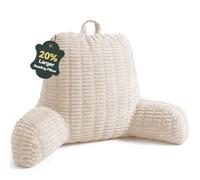 MEREZA Reading Pillow for Bed Adult, Extra Large Back Support Pillow with Arms, Soft Corduroy Cuddle Cushion for Bed Sofa Chair, TV Watching Gaming Relaxing Working Beige