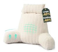 mereza Reading Pillow for Bed Adult, Extra Large Back Support Pillow with Neck Roll, Soft Corduroy Cuddle Cushion with Blanket for Bed Sofa Chair, TV Watching Gaming Relaxing Working Beige