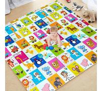 Mergren Baby Play Mat, XPE Large Waterproof Foam Foldable Mat with Double-Sided Patterns and Reversible Animals, Non Slip Floor Play Mats (79"×71")