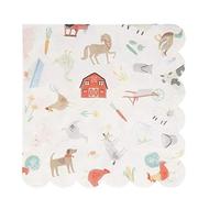 Meri Meri Farm Party Pack of 20 Multicolored Paper Napkins for Children's Birthday Party with Farm Animal Motifs