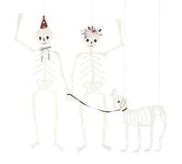 Meri Meri Giant Jointed Halloween Skeletons, Skeleton Couple & Dog Halloween Party Decorations, Skeleton Heights 48”, Dog Skeleton 24”, Fully Assembled, Hanging Loop Included