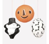 Meri Meri Halloween Lanterns (Pack of 3), 1 Orange Pumpkin, 1 White Ghost, 1 Black Bats, Includes Frames and Hanging Chords, Halloween Party Decorations, Reusable, 16" - 20"