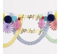 Meri Meri Happy Birthday Honeycomb Garland (Pack of 1). Garland length is 2.7m. Measures 4m including excess cord.