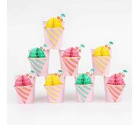 Meri Meri Ice Cream Cups with Gold Foil Details, Striped Paper Cups for Hot or Cold Drinks, 256ml Capacity, Pack of 8 in 3 Colours