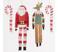 Meri Meri Long Legged Santa & Reindeer Hanging Christmas Decorations (Pack of 1) 1 Santa, 1 Reindeer and 2 Candy Canes, Santa - 33", Reindeer - 33", Candy Canes - 24"
