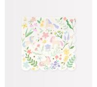Meri Meri Meadow Unicorns Napkins (Pack of 16), Disposable Paper Unicorn Party Napkins, Shiny Gold Foil Details, Brithday Party and Princess Party