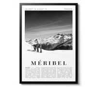 Meribel - France, Travel Poster, Black & White Wall Art Print, Modern Landscape Decor, Skiing Mountain Theme, Archival Matte, A4 (Print Only) - 29.7x21cm