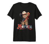 Merica Cat USA Stars and Stripes Patriotic Design Premium T-Shirt