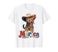 Merica Cat USA Stars and Stripes Patriotic Design Value Graphic T-Shirt, Men, White, S
