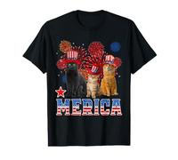 Merica Cats American Flag Firework Patriotic 4th of July Cat Value Graphic T-Shirt