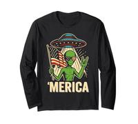 Merica Cool Patriotic Alien UFO Funny Patriotism Sci Fi Long Sleeve T-Shirt