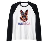 Merica German Shepherd American Flag Patriotic 4th of July Raglan Baseball Tee