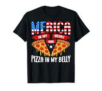 Merica In My Heart Pizza In My Belly - 4th of July Patriotic T-Shirt