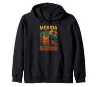 Merida Mexico Retro Yucatan Travel Art Cathedral Mexican Zip Hoodie