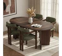 meridale milano walnut oval wooden dining table with 4 green chairs