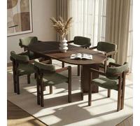 meridale milano walnut oval wooden dining table with 6 green chairs
