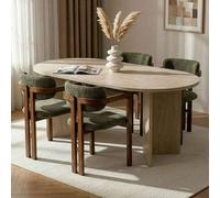 meridale travertine marble effect oval wooden dining table with 4 green chairs