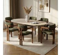 meridale travertine marble effect oval wooden dining table with 6 green chairs
