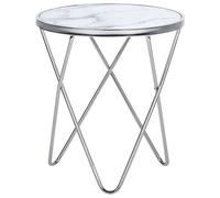 Beliani Side Table Meridian Tempered Glass Marble/ Silver