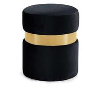 Meridian Furniture Hailey Collection Modern | Contemporary Velvet Upholstered Ottoman/Stool with Stainless Steel Band, 14.5" W x 14.5" D x 17.5" H, Black