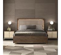 Meridian Italian Brown Fabric Headboard Bed - Sizes Available