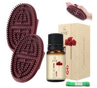 Meridian Massage Brush with 10ml Essential Oils and 1.5 Meter Tape Measure, Professional Meridian Massage Brush, Five Elements, Meridians Brush, for Waist, Abdomen, Head, Leg (Brown - Pink)