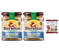 Meridian Organic Smooth Peanut Butter 280g (Pack of 2) + Primadeli Snack, 100% Organic Roasted Peanuts, No Added Sugar or Salt, Palm Oil Free, Vegan, from SuperfoodUK