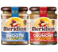 Meridian Peanut Butter Smooth 280g + Crunchy 280g - 100% Roasted Peanuts, No Palm Oil, No Added Sugar or Salt, Vegan & Gluten Free - (Duo Pack) from SuperfoodUK