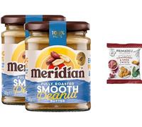 Meridian Peanut Butter Smooth 280g (Pack of 2) + Primadeli Snack - 100% Roasted Peanuts, No Palm Oil, No Added Sugar or Salt, Vegan & Gluten Free - from SuperfoodUK