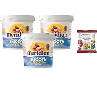 Meridian Smooth Peanut Butter 1Kg (Pack of 3) + Primadeli Snack - Peanuts Roasted with Skins, No Added Sugar or Salt, Vegan, Gluten Free, Dairy Free, Plant Protein Energy Spread, from SuperfoodUK