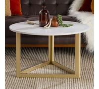 meridian wooden coffee table round in white marble effect