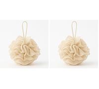 Meridiana Natural Ramie Body Buffer - Biodegradable Exfoliating Shower Pouf with Hanging Loop - Eco-Friendly Bath Sponge for Gentle Daily Cleansing - Cream (Pack of 2)