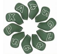 MERIGLARE 10 Pieces Golf Iron Head Cover PU Leather Tailored Marked Design Soft Suitable for Golf Game Storage, Green
