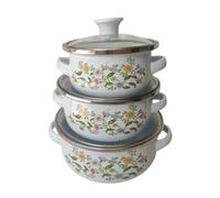 MERIGLARE 3 Pieces Enamel Stockpot with Lid Vintage Non-Stick Soup Pot Enamel Pot Dining Induction Cookware Gas, Flower