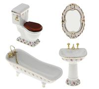 MERIGLARE 4pcs White Ceramic Bathroom Set Furniture 1/12 Dollhouse Miniature Kits #2