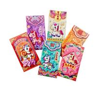 MERIGLARE 6 Lucky Money Envelopes with Hong Bao Horse Year Design, Red Embroidered Envelopes, Card Envelopes for Congratulations and Money Gifts, Made of, Style A