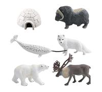 MERIGLARE 6x North Pole Animal Model Playset with Elk, White Bear, Narwhal And More