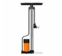 MERIGLARE Air Pump with Universal Valve Manual Tire Inflator High Pressure Floor Pump Stainless Steel Body Accurate Pressure Gauge Suitable for Roadside, Silver, Long Hp W Gauge