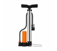MERIGLARE Air Pump with Universal Valve Manual Tire Inflator High Pressure Floor Pump Stainless Steel Body Accurate Pressure Gauge Suitable for Roadside, Silver, Short Hp