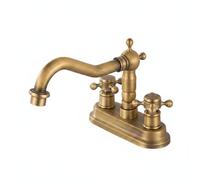 MERIGLARE Ceramic Basin Faucet Antique Copper Lavatory Fixture Double Handle Rotatable Spout Aerated Water Stream Classic European Style Suitable for Sink Home, Handwheel Short