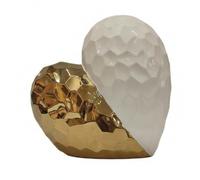 MERIGLARE Ceramic Heart Figurine Modern Ornament Sculpture Statue With Glossy Electroplated Finish And Faceted Texture Stable Tabletop Decor Suitable for, White Gold, Large