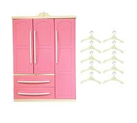 MERIGLARE Doll Wardrobe Closet Birthday Gifts with 10Pcs Hangers Miniatures Pink