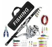 MERIGLARE Fishing Gear Combo Rod Reel Set Tackle Kit Lures Hooks With Multi Section Carbon Fiber Telescopic Rod Suitable for rivers lakes sea beginners anglers on the go, 210CM