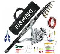 MERIGLARE Fishing Gear Combo Rod Reel Set Tackle Kit Lures Hooks With Multi Section Carbon Fiber Telescopic Rod Suitable for rivers lakes sea beginners anglers on the go, 300CM