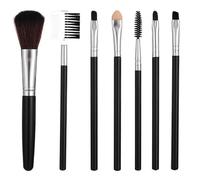 MERIGLARE Makeup Brush Set Of Seven Professional Grade Tools For And Brow Highlight Smooth Texture That Does Not Absorb Product, Black handle, silver ferrule, new 7-piece brush set