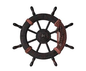 MERIGLARE Mediterranean Nautical Wooden Boat Ship Steering Wheel Wooden Ship Wheel Pirate Decor Wall and Door Hanging Ornament Plaque - 32x3x32cm